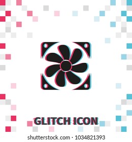 Computer cooler   glitch effect vector icon.