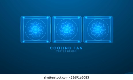 Computer cooler. Computer hardware cooling fan. Vector illustration with light effect and neon