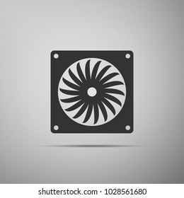 Computer cooler icon isolated on grey background. PC hardware fan. Flat design. Vector Illustration