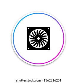 Computer cooler icon isolated on white background. PC hardware fan. Circle white button. Vector Illustration
