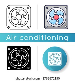 Computerkühler-Symbol. Lineare Schwarz- und RGB-Farbstile. Desktop-PC-Lüftung und Hardwarekühlung. Kleiner Kühlerventilator, elektronische Ausrüstung mit Propeller Einzelne Vektorgrafiken