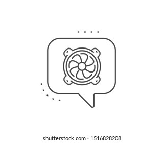 Computer cooler line icon. Chat bubble design. PC fan component sign. Outline concept. Thin line computer fan icon. Vector