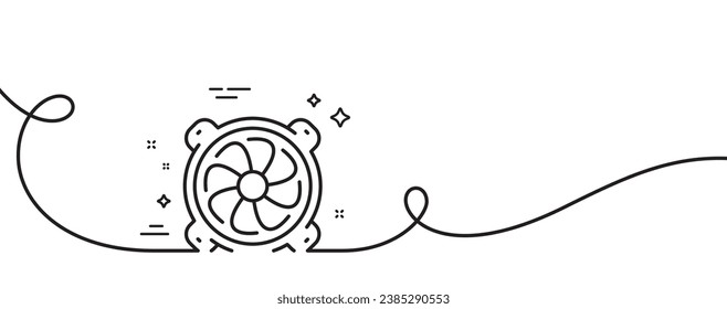 Computer cooler line icon. Continuous one line with curl. PC fan component sign. Computer fan single outline ribbon. Loop curve pattern. Vector