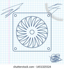 Computer cooler line sketch icon isolated on white background. PC hardware fan. Vector Illustration