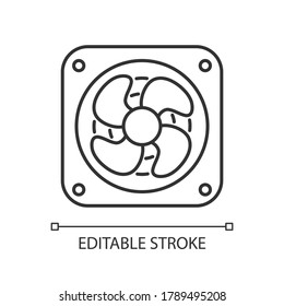 Computer cooler linear icon. Desktop PC ventilation and hardware cooling thin line customizable illustration. Contour symbol. Small cooler fan vector isolated outline drawing. Editable stroke