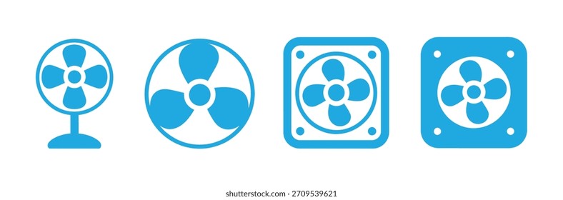Icono lineal del refrigerador de la computadora. icono del ventilador. Iconos azules frescos del fan para el diseño fresco y el calor del verano. concepto fresco del viento, símbolo fino de la línea aislado en el fondo blanco.
