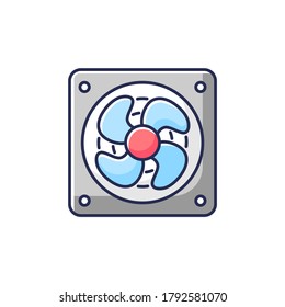 Computer cooler RGB color icon. Desktop PC ventilation and hardware cooling. Small cooler fan, electronic equipment with propeller Isolated vector illustration
