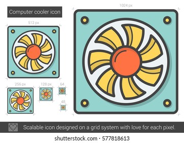 Computer cooler vector line icon isolated on white background. Computer cooler line icon for infographic, website or app. Scalable icon designed on a grid system.