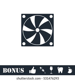 Computer cooling fan icon flat. Vector illustration symbol and bonus pictogram