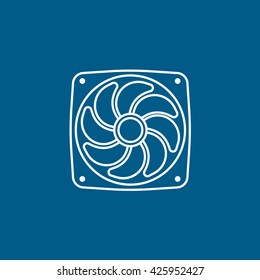 Computer Cooling Fan Line Icon On Blue Background