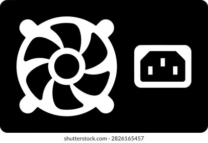 Computer cooling fan and power input symbol with computer