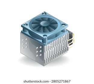Computer CPU Cooling Fan and Heatsink Vector Illustration PC Hardware Component
