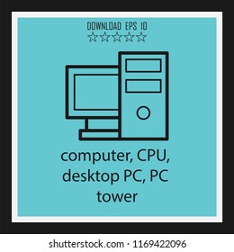 computer, CPU, desktop PC, PC  tower vector icon