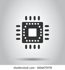Computer cpu icon in flat style. Circuit board vector illustration on white isolated background. Motherboard chip business concept.