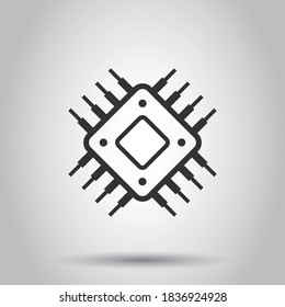 Computer cpu icon in flat style. Circuit board vector illustration on white isolated background. Motherboard chip business concept.