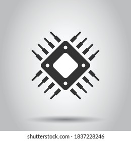 Computer cpu icon in flat style. Circuit board vector illustration on white isolated background. Motherboard chip business concept.