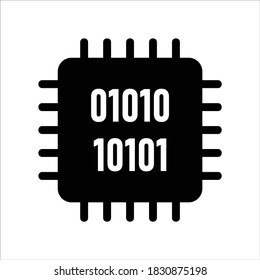 computer cpu icon vector. computer cpu with 01 binary code icon. solid style icon vector concept