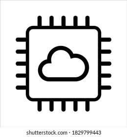 computer cpu icon vector. computer cpu with cloud icon. outline style icon vector concept