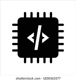 computer cpu icon vector. computer cpu with coding symbol. solid style icon vector concept