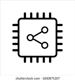 computer cpu icon vector. computer cpu with connection dot icon. outline style icon vector concept