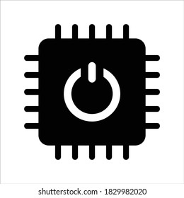 computer cpu icon vector. computer cpu with power button icon. solid style icon vector concept
