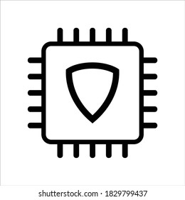 computer cpu icon vector. computer cpu with security shield icon. outline style icon vector concept