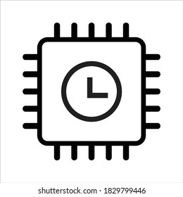 computer cpu icon vector. computer cpu with time icon. outline style icon vector concept