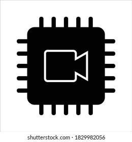 computer cpu icon vector. computer cpu with video recorder icon. solid style icon vector concept