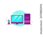 Computer and CPU illustration Vector computer and CPU vector computer icon