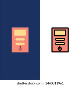 Computer, Cpu, Pc, Stabilizer  Icons. Flat and Line Filled Icon Set Vector Blue Background