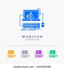 Computer, crash, error, failure, system 5 Color Glyph Web Icon Template isolated on white. Vector illustration