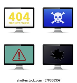 Computer crash, technical failure message on computer screens
