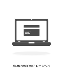 Computer mit Kreditkarte auf dem Bildschirm, für Online-Geschäfte und Einzelhandel - Vektorsymbol-Kennzeichnung