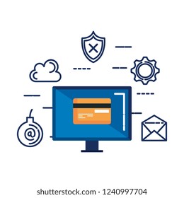 computer with credit card and security icons