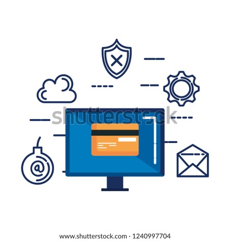 computer with credit card and security icons