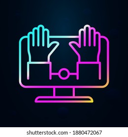 Computadora, crimen, ícono de nolan esposado. Línea delgada simple, contorno vector de íconos sociales adictos para ui y ux, sitio web o aplicación móvil