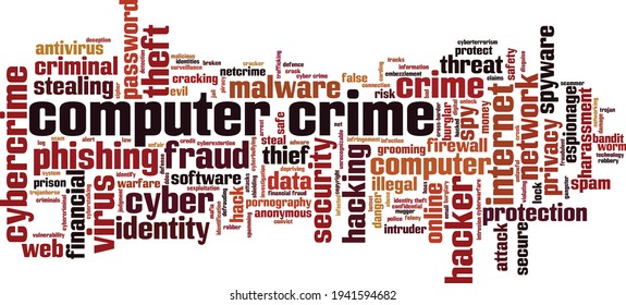 Concepto de nube de palabras de crimen informático. Collage hecho de palabras sobre delitos informáticos. Ilustración del vector