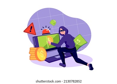 Computer Cryptocurrency Attack Illustration concept. Flat illustration isolated on white background