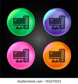 Computer crystal ball design icon in green - blue - pink and orange.