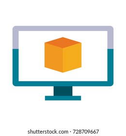 computer with cube on screen icon image 