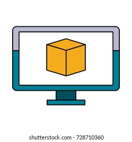 computer with cube on screen icon image 