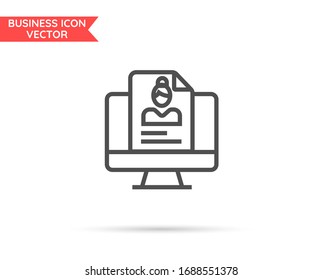 Computer with Curriculum vitae  line icon 10 eps. Flat design.