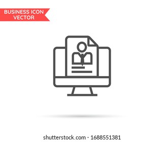 Computadora con el icono de línea de vítae Curriculum 10 pasos. Diseño plano.