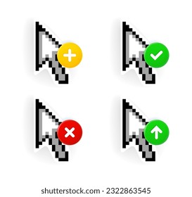 Computer cursor arrow icons set with different pictograms. 3d vector icons set