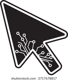 Computer Cursor Arrow Silhouette Icon Minimal Line Art Vector Digital Circuit Futuristic Tech Logo Symbol Sign High Contrast Pointer Illustration Technology Interface Design