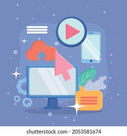 computadora con cursor del tema de marketing digital