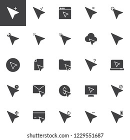 Computer cursor mouse vector icons set, modern solid symbol collection, filled style pictogram pack. Signs, logo illustration. Set includes icons as hourglass clock, credit card, monitor, laptop