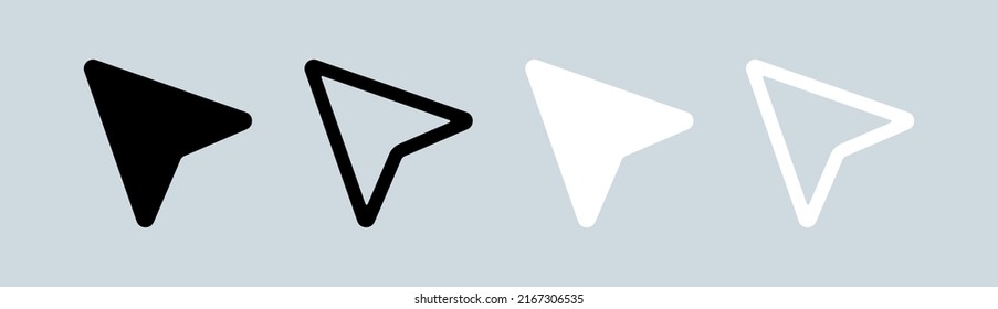 Cursor de equipo o icono de puntero en colores blanco y negro. Icono de puntero de flecha para aplicaciones o sitio web.