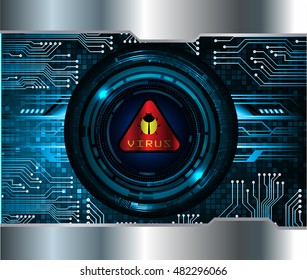 Computer in dark with word virus