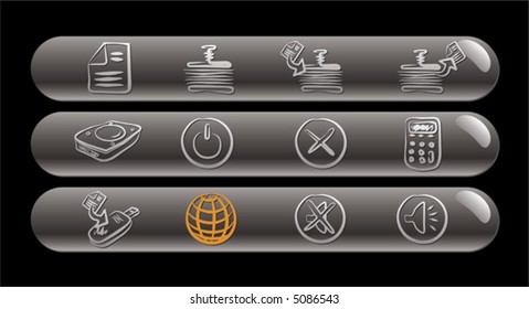 Computer & Data 2 Black & White icons set bars on black background